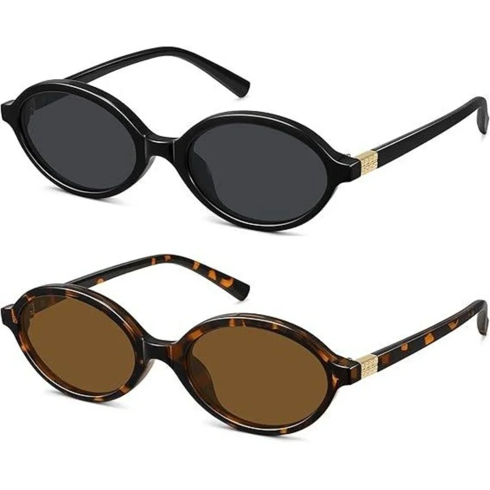 Set of 2 WOWSUN Women's Retro Oval Sunglasses Trendy Sun Glasses Sunnies UV400
